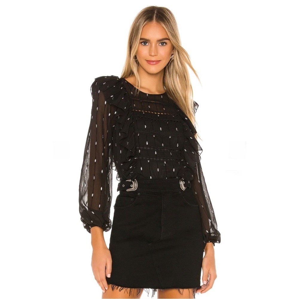 Revolve Tularosa Shelia ruffled chiffon top with gold pattern